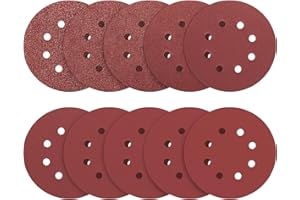 B BRESUCNY 10 PCS 5 Inch Sanding Disc, 40 60 80 120 150 240 320 400 600 800 Grit 8 Hole Look and Loop Sandpaper Set, Round Red Sand Paper for Orbital Sander