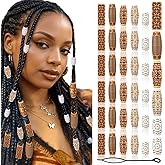36 Pcs Wooden Hair Beads for Braids Dreadlocks, Loc Jewelry Bead for Black Women and Men, Multi Shape Tube Decoration Hair Cuffs for Necklace Bracelet Hair DIY Craft Dreadlock Accessories