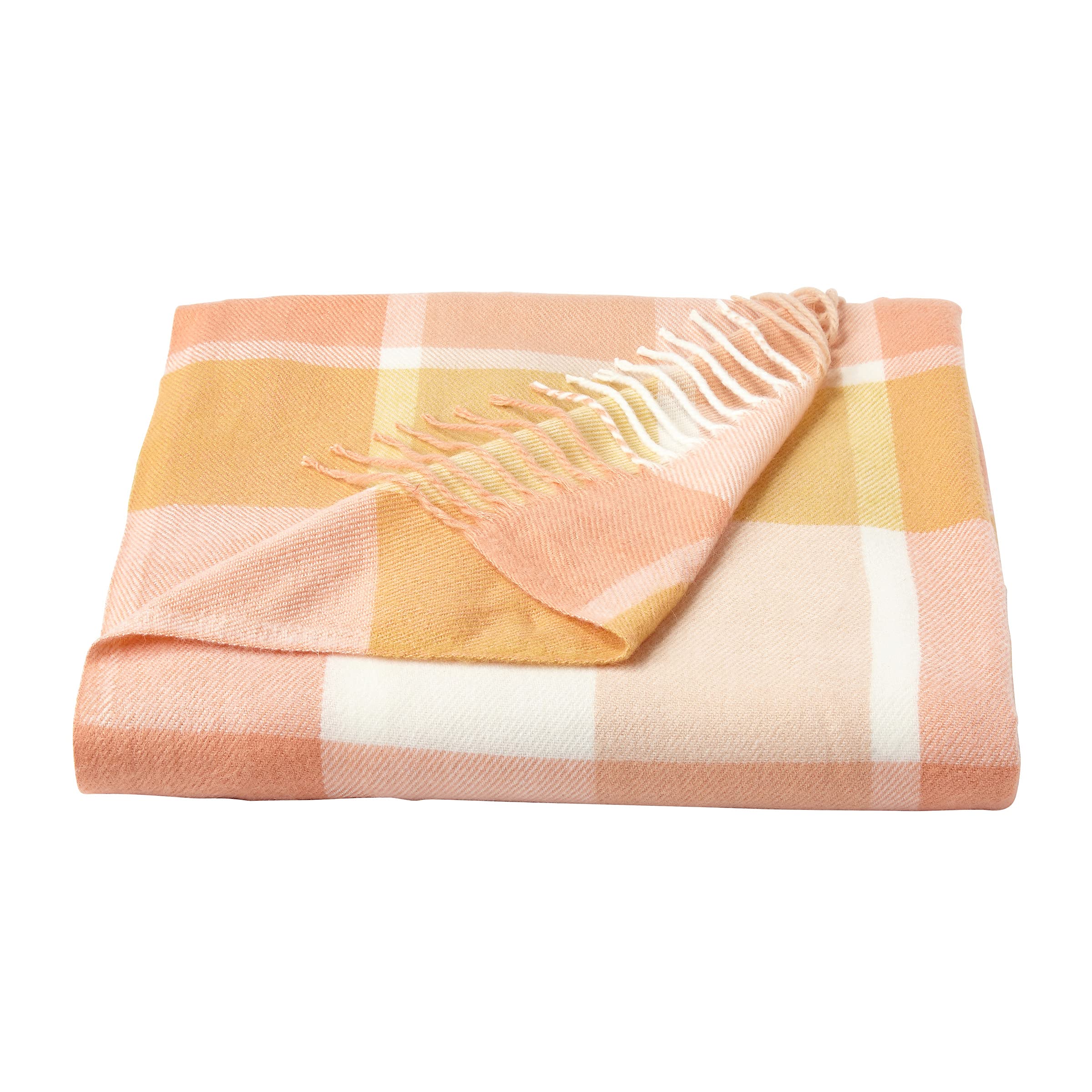 Lavish Home Desert Blush Plaid Soft Blanket-Oversized, Luxuriously Fluffy, Vintage-Look and Cashmere-Like Woven Acrylic-Breathable and Stylish Throws