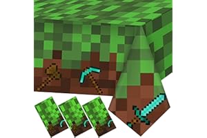 ERWEICET 3Pcs Pixel Miner Tablecloth Video Game Table Cover Pixel Mining Themed Party Supplies Disposable Pixel Style Plastic Table Cover Tablecloth for Birthday Pixelated Video Game Party Supplies Decoration
