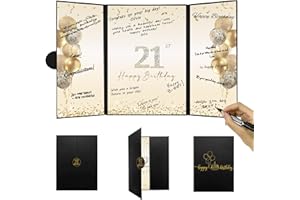 DARUNAXY Black Gold 21st Birthday Party Decorations, Happy 21st Birthday Alternative Signature Guest Book for Men Women Cheers to 21 Years Old Gifts 21 Birthday Signing Card Board Party Supplies