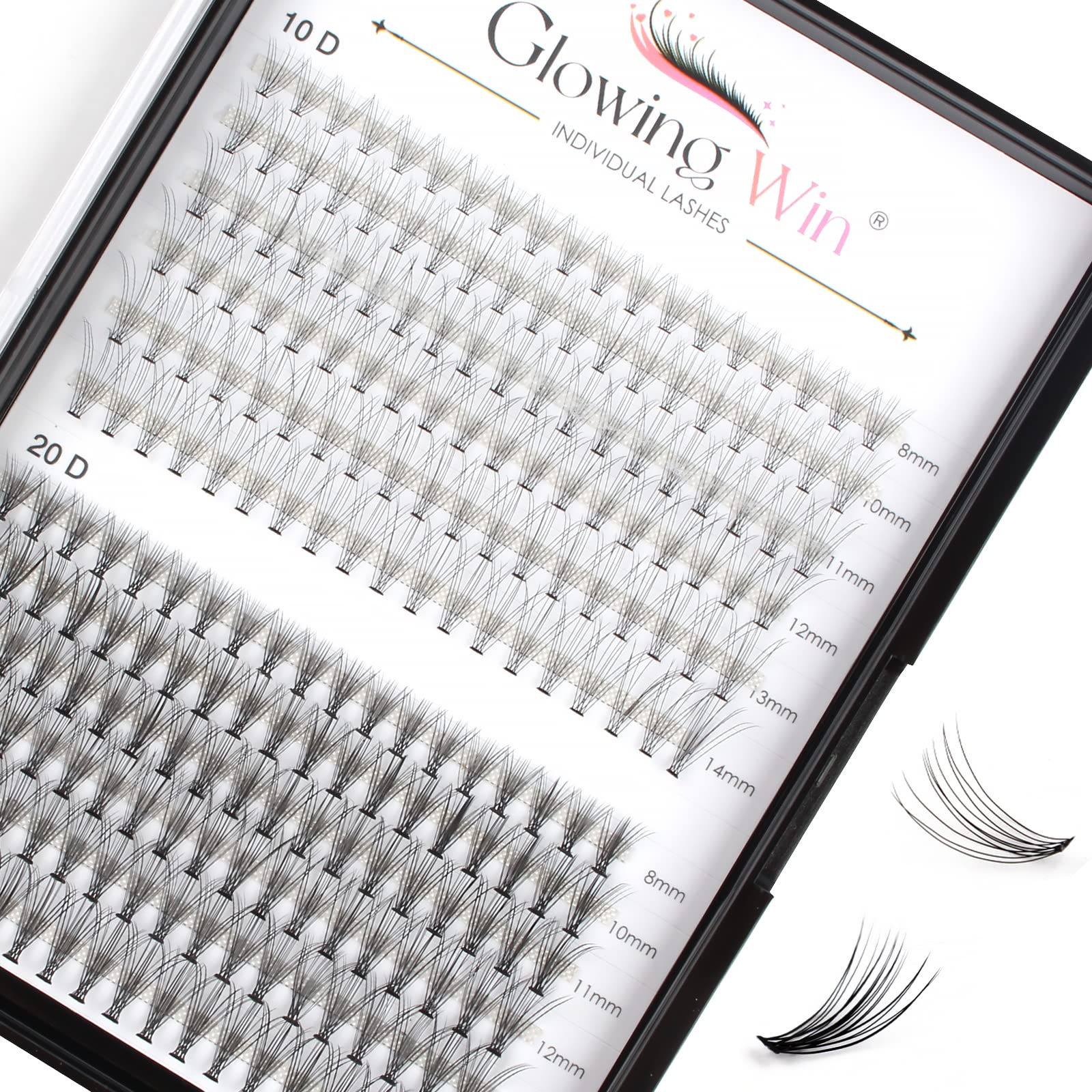 Glowingwin Individual Lashes Cluster Lashes Natural Look False Eyelashes Individual 228 PCS DIY Eyelash Extensions At Home(10D+20D Mixed 0.07C Curl 8-14mm)