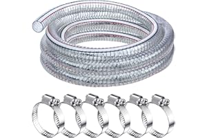 Frienda Heavy Duty Steel Wire Flexible Tubing with Fasteners PVC High Pressure Oil Drain Hose Tube Clear Wire Reinforced for Pond Marine Bilge Pump Garden Pool(10 Ft, 1-1/2 Inch Id)