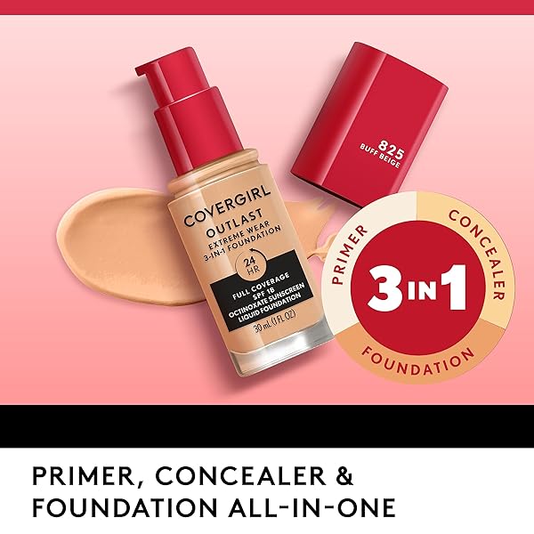 COVERGIRL OUTLAST EXTREME WEAR 3-IN-1 FULL COVERAGE LIQUID FOUNDATION, SPF 18 SUNSCREEN, CLASSIC IVORY, 1 FL. OZ.