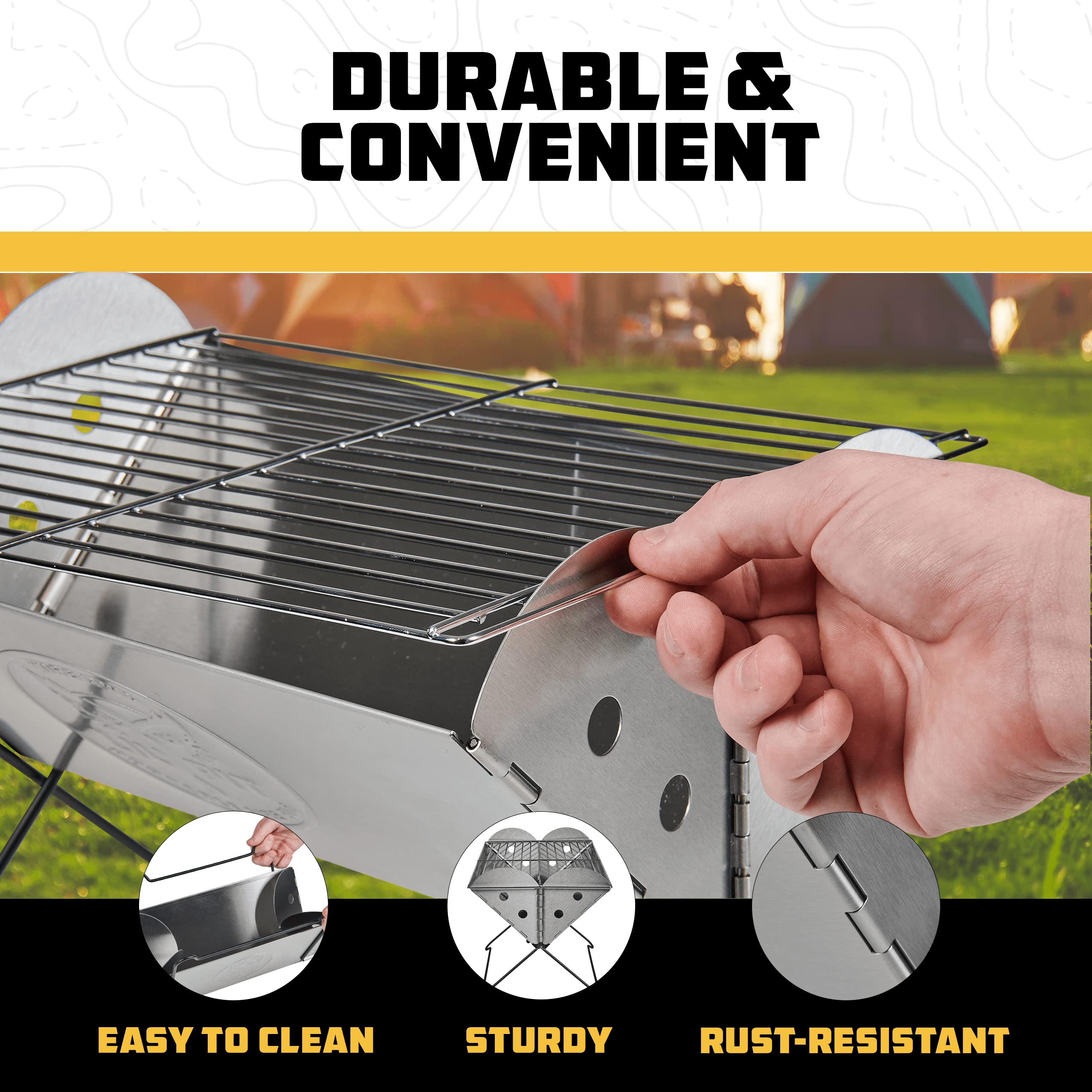 Portable Camping Grill - Collapsible Fire Pit for Camping, Stainless Steel 13.6 x 10.2 Inch - 2.2lb Pop Up Fire Pit with Case for BBQ, Tailgating, Backyard, Outdoor Use