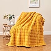 Wajade Soft Fleece Throw Blanket for Couch, 60x80 Inches 3D Bubble Decorative Cozy Fuzzy Flannel Blanket, Lightweight Warm Blanket for Bed Office, Mustard Yellow