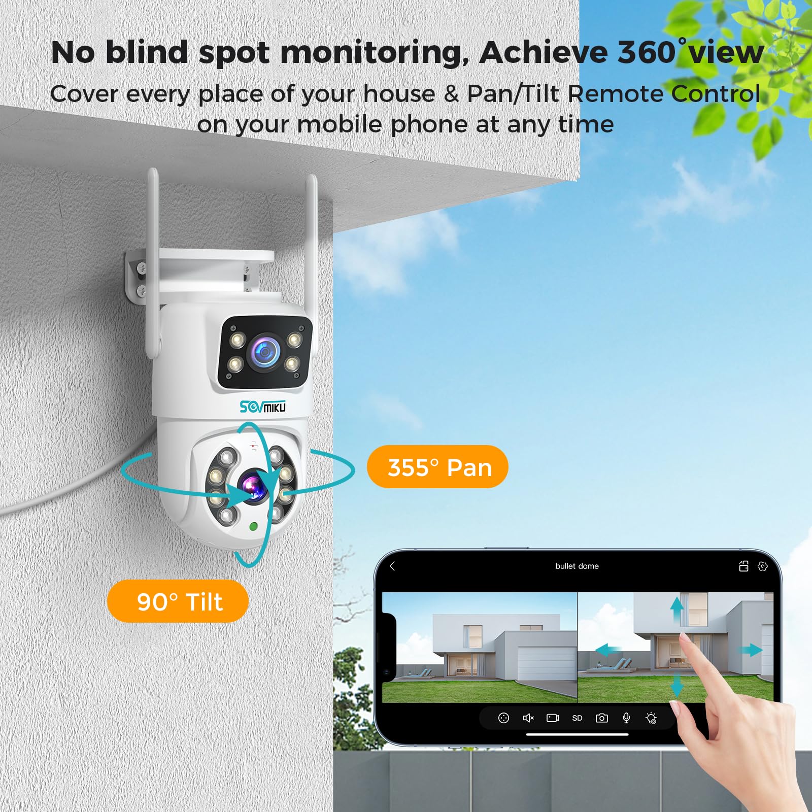 Buy SOVMIKU [Dual Lens WiFi Security Camera Outdoor, 6MP 2.4G WiFi Pan Tilt Camera with 64GB SD Card, Human Detection, Auto Tracking, Color Night Vision, 24/7 Record [Plug-in Cable] No-Monthly Fees