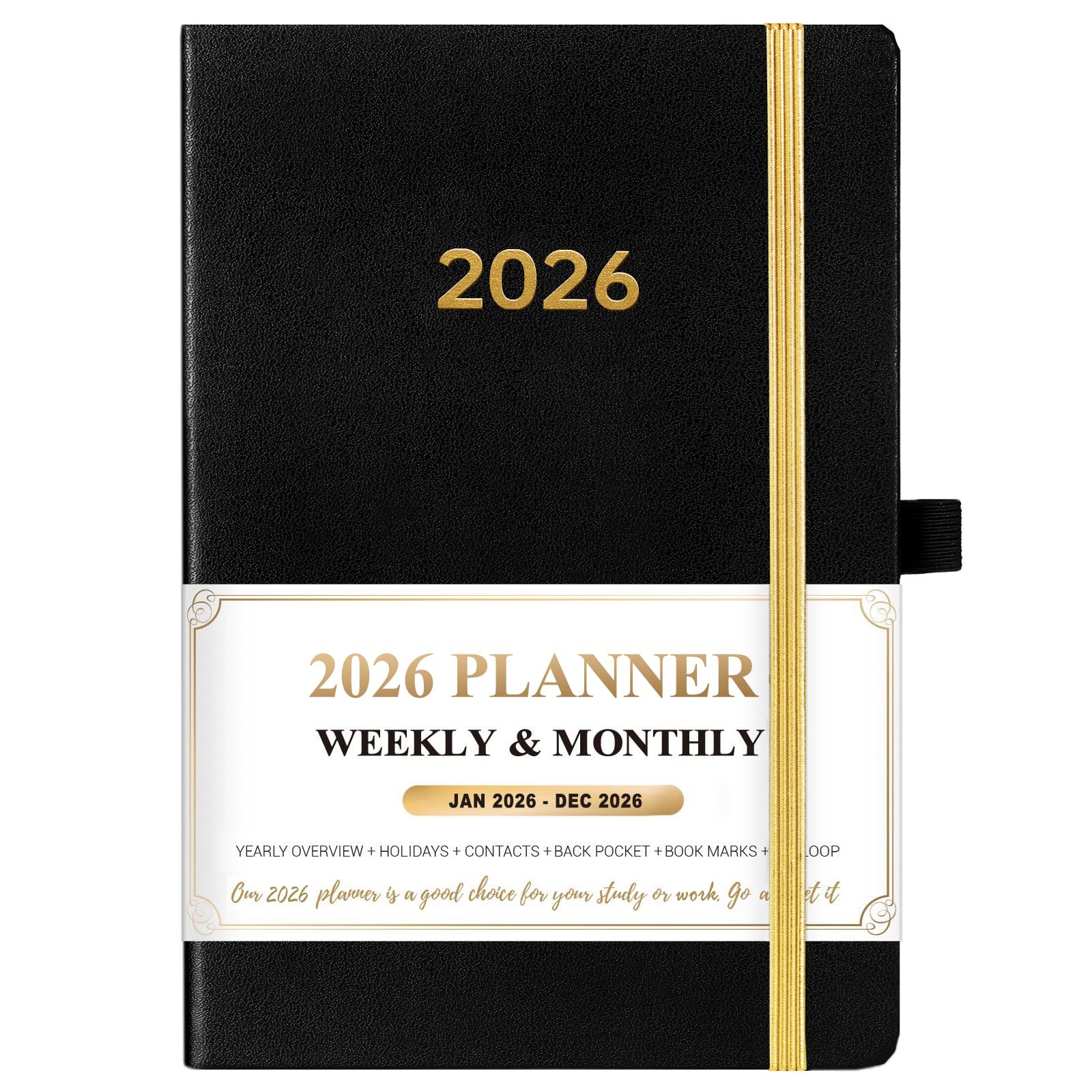 Photo 1 of 2026 Planner - Leather Planner 2026 Weekly and Monthly, Jan.2026 - Dec.2026, 8.35" x 5.75", 2026 Weekly & Monthly Planner with Hardcover, Tabs, Holidays, Daily Organizer - Classic Black