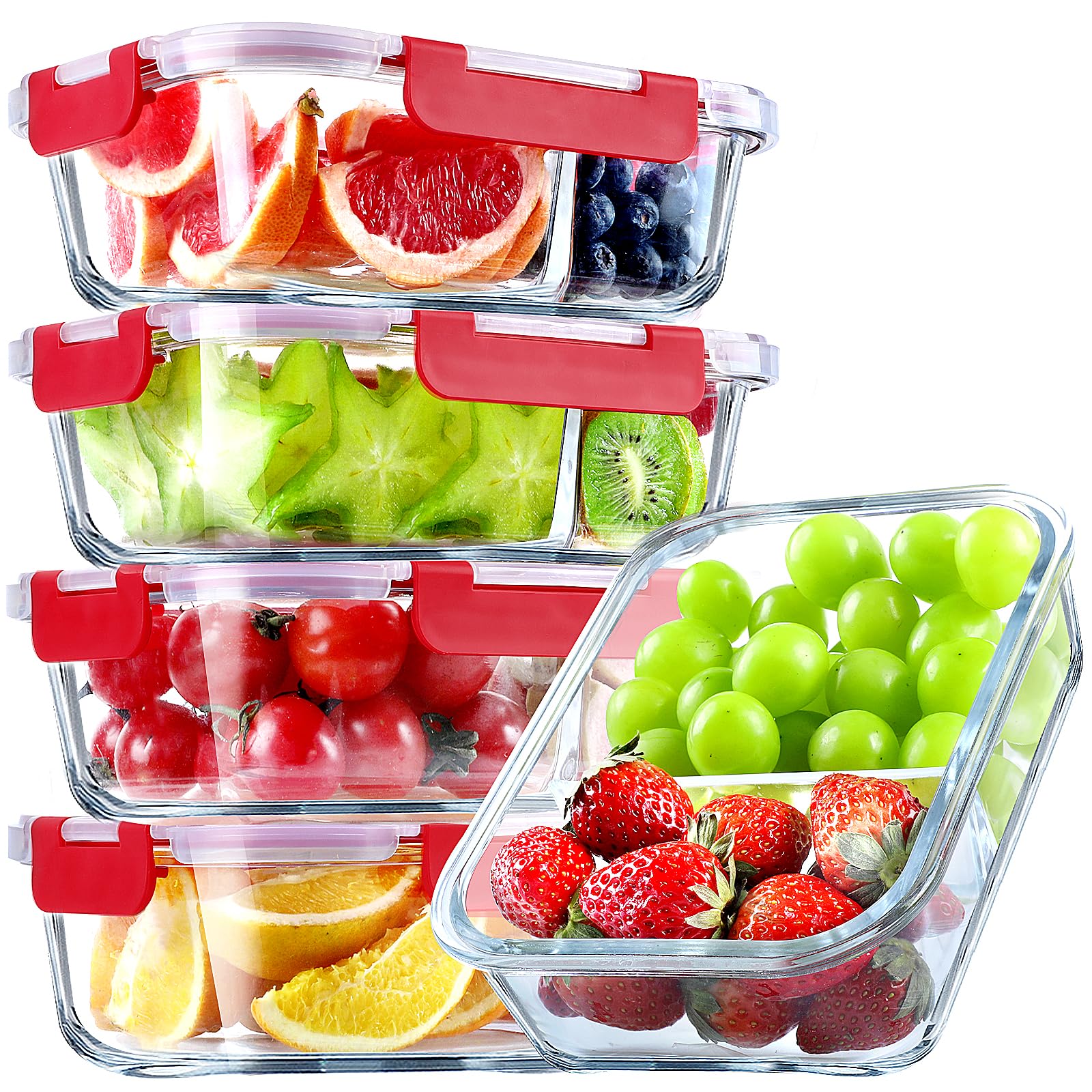 Photo 1 of ***ONLY 2***VERONES 2 Pack Glass Meal Prep Containers 2 Compartment Set, 36OZ Airtight Glass Lunch Containers, Glass Food Storage Containers with Lids, for Microwave, Oven, Freezer & Dishwasher Friendly,Red