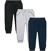 GFQLONG 2/3 Pack Toddler Pants Sweatpants Boys Cotton Joggers, Athletic Pull on Sweat Pants with Pockets for Kids Clothes