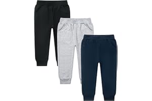 GFQLONG 2/3 Pack Toddler Pants Sweatpants Boys Cotton Joggers, Athletic Pull on Sweat Pants with Pockets for Kids Clothes