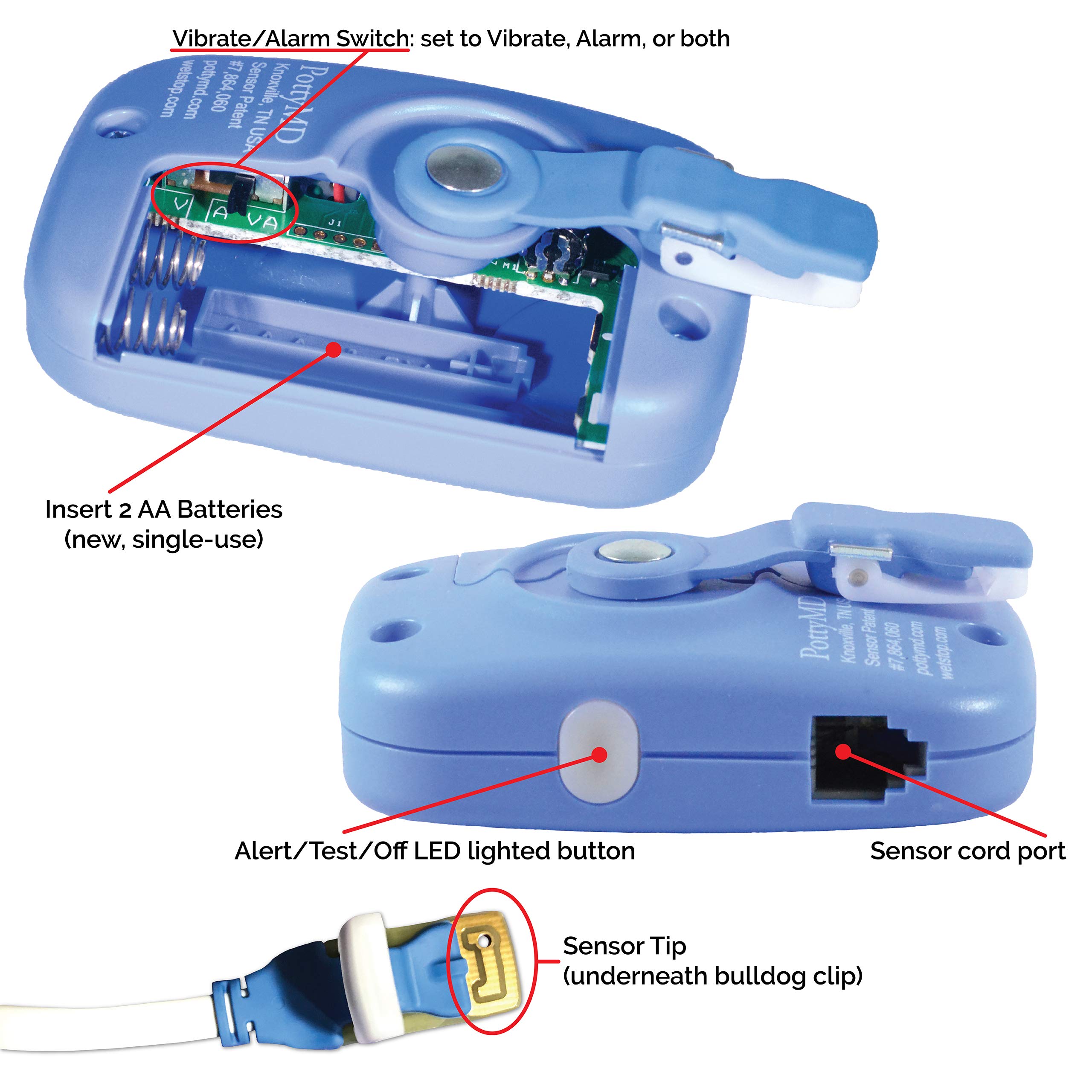 Wet Stop 3 Bedwetting Alarm (Blue) 6 Alarms & Vibration, Enuresis Alarm, Incontinence, Potty