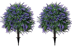 ECOLVANT Artificial Lavender Topiary Ball Trees Two 21.6''T Faux Boxwood Ball Tree Indoor Outdoor UV Resistant Potted Bushes Fake Plants for Front Door Porch Garden
