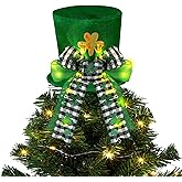 Wenqik St Patrick's Day Tree Topper Hat LED St Patricks Day Tree Decorations Green Large Velvet Hat Leprechaun Decor with Bow for Irish Holiday Outdoor Home Indoor Party Decoration Supplies