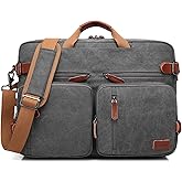 CoolBELL Convertible Backpack Messenger Shoulder Bag Laptop Case Business Briefcase Multi-Functional Travel Handbag Fits 17.3 Inch Laptop for Men/Women (Canvas Dark Grey)
