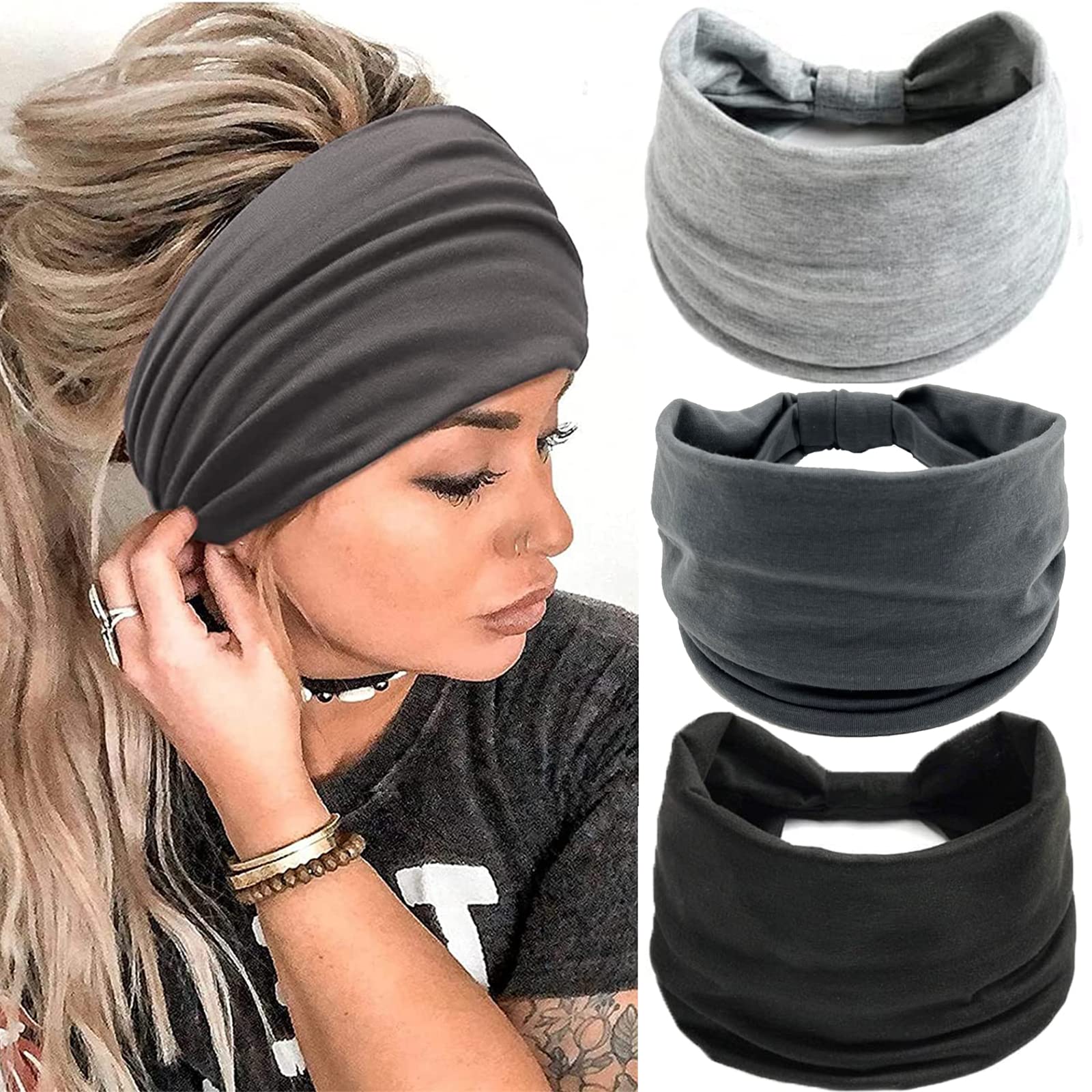 NHCDFA Headbands For Women's Hair,3pcs Elastic Knotted Hair Band Accessories Girls And Women,Fashion Adult Scarfs Hairbands Fashion Yoga Thin Headbands, 48cm*8cm*36cm, Pack Of 1