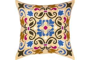 Brvsk Ornamental Needlepoint Kit for Adults and Beginners — Byzantine 16″ × 16″ with Clear, Precise Printed Design on Cotton Canvas; Includes 2 Needles, Yarn, and Easy-Read Chart