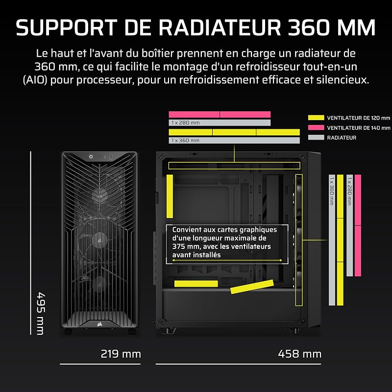 3200D RS Boîtier PC Moyen Tour, 3 Ventilateurs RS120 Inclus – Noir
