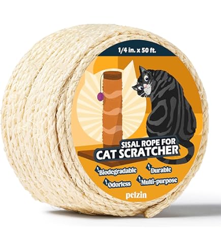 Natural Sisal Rope - 3 Strand Twisted, 1/4 Inch X 300 Feet For Cat Scratching Posts & DIY Pet Projects