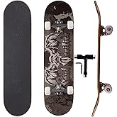31 Inch Complete Skateboard for Beginners, Kids, Teens &amp; Adults, Cartoon Double Kick 9-Layer Maple Deck,97A PU Wheels, Fully Assembled for Skate Park &amp; Street