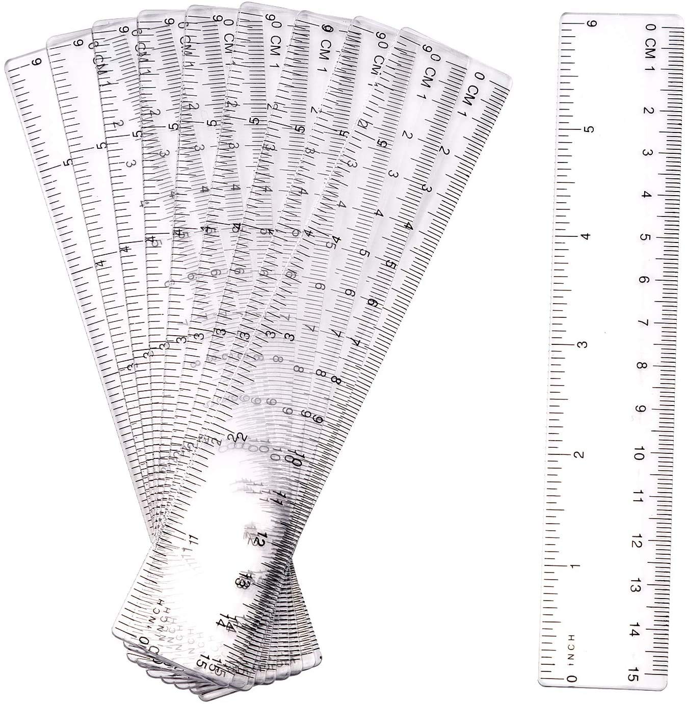 Transparent Ruler, Plastic Measuring Tool, Pack of 10, 15 cm Ruler, Plastic Ruler, Transparent Ruler Measuring Device with Inch and Metric for School, Office, Home