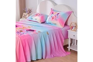 VIVILINEN Full Size Sheet Set 4 Piece Full Bed Sheets Set for Girls Rainbow Unicorn Kids Sheet Set Deep Pocket Bedding Set Bed Fitted Sheet Set Include Flat Sheet, Deep Pocket Fitted Sheet and 2 Pillowcase