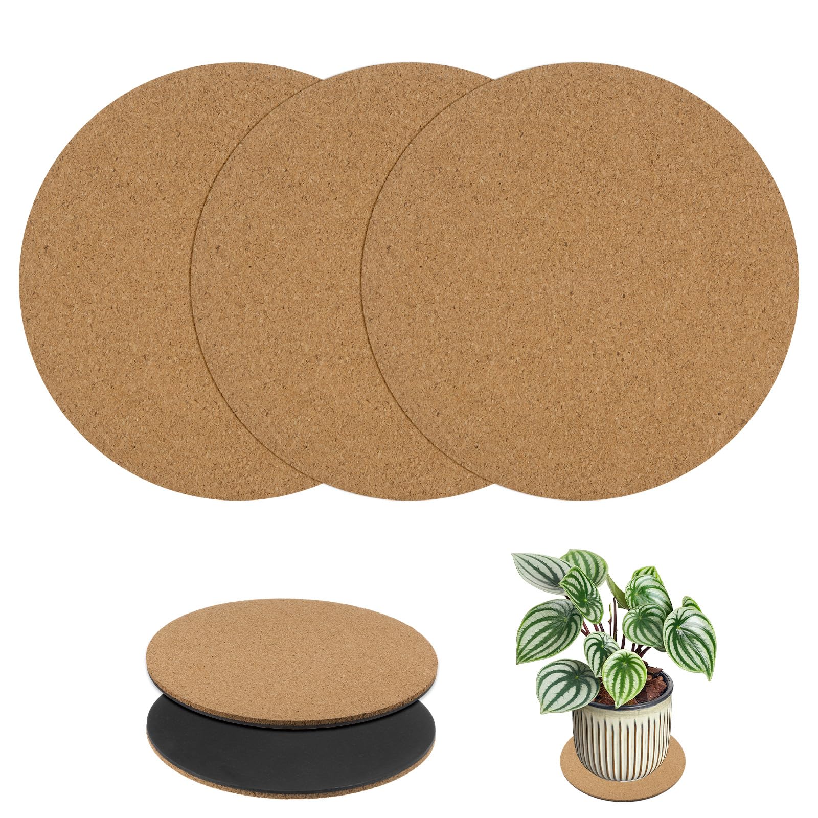 M METERXITY 3-Pack Cork Plant Coasters, 8 Inch Round Coasters Pads Cork Plant Mats Cork Pads for Plants/House/Garden/Indoors/Outdoors, Plant Cork Mats