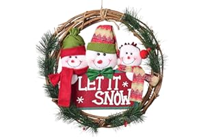 Lvydec Snowman Wreath Christmas Decoration Clearance - 15 Inch Grapevine Wreath with 3 Cute Snowman and Pine Leaves Winter Wreath Decoration for Front Door Home Wall Window Fireplace