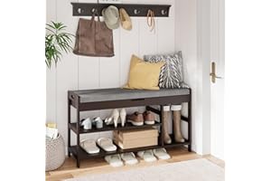BOTLOG Shoe Bench, Entryway Storage Bench with Padded Cushion, Bamboo Shoe Rack Bench with Flip Top for Entryway, Mudroom, Hallway, Closet and Garage, Brown