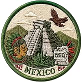 Aztec Temples Mexico Iron‑On Patch &ndash; Embroidered Ancient Pyramid, Aztec Travel Souvenir Patch for Jackets, Backpacks, Sew‑On Craft