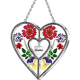 KY&BOSAM Heart Suncatchers Grandma Gift Ornament Stained Glass Sun Catcher Garden hangings Windows with Pressed Flower Heart Embedded in Glass Gifts for Grandma Mother`s Day Birthday Gifts