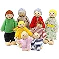 Lovely Happy Dollhouse Dolls Family Set of 8 Wooden Figures Little People for Children House Pretend Gift