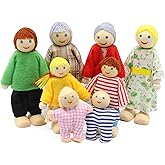 Lovely Happy Dollhouse Dolls Family Set of 8 Wooden Figures Little People for Children House Pretend Gift