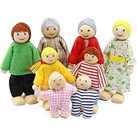 Lovely Happy Dollhouse Dolls Family Set of 8 Wooden Figures Little People for Children House Pretend Gift