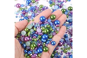 SUKIIY 60g Flatback Pearls and Rhinestones,3mm-10mm Mix Half Pearls Flatback Rhinestones for Crafts, Mix AB Color Resin Rhinestones Half Flatback Pearls for Crafts Tumbler, Nail Face Art, Shoes etc