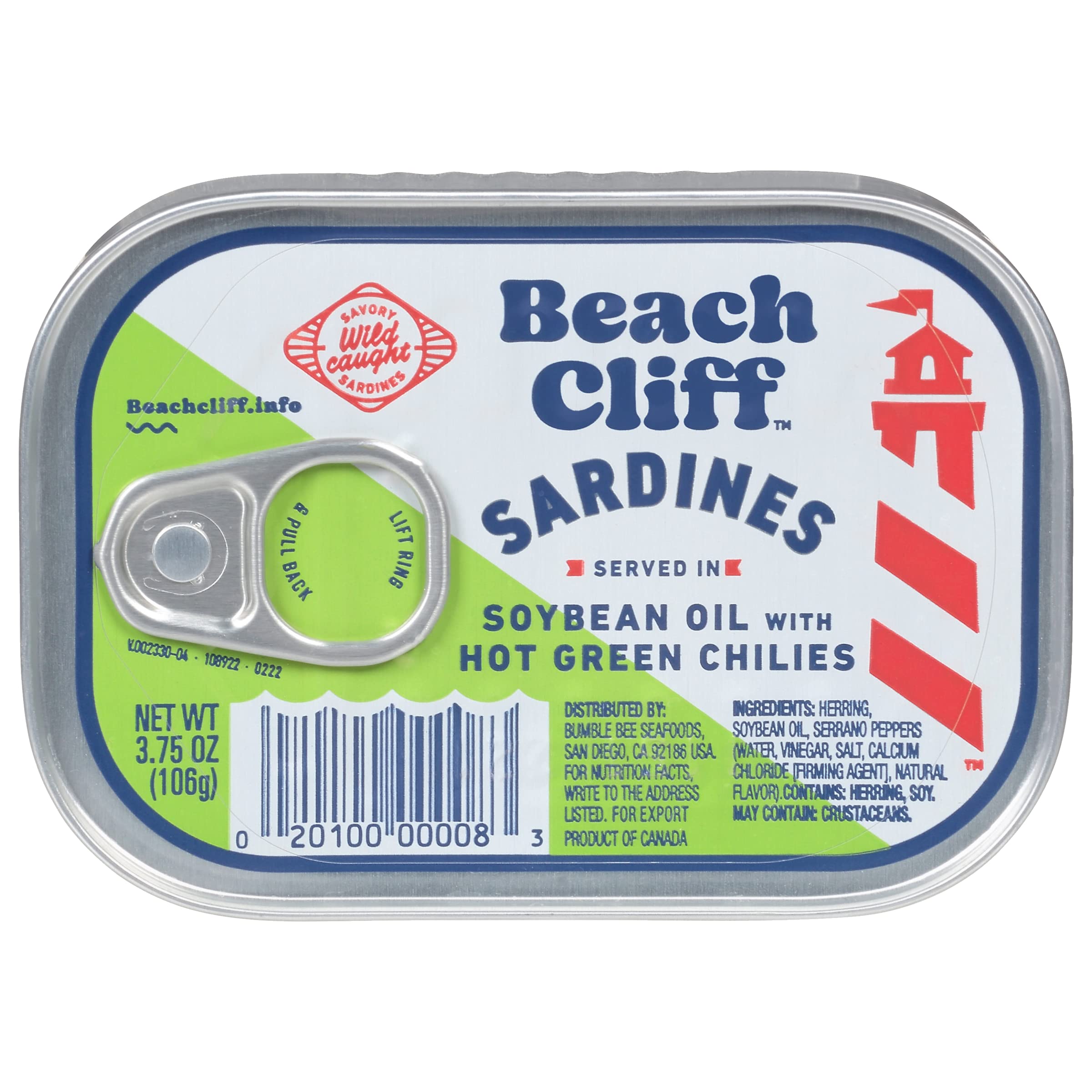 Beach Cliff Wild Caught Sardines in Soybean Oil with Hot Green Chilies