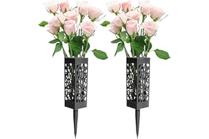 Wehhbtye 2 Pack 12 inch Memorial Cemetery Floral Holder Decoration-Plastic Floral Vase Cones with Long Spike Stake and Drainage Holes for Gravestone Grave Yard Ground Outdoor Flower Marker