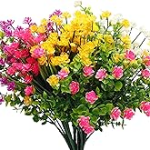 WILLBOND 12 Bundles Artificial Flowers Outdoor, UV Resistant Faux Artificial Plants Shrubs Plastic Flower Bulk for Hanging Planter Porch Window Home Spring Summer Decor(Cute Color)