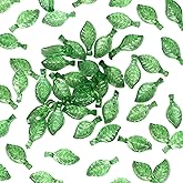 BEIQIYA 50pcs Green Leaf Charms, Transparent Acrylic Leaf Shape Bead with Hole, Tiny Cute Leaves Pendants Craft Decoration for Earrings Necklaces Bracelets Jewelry Making