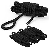 TOPICK 4 Pack 1/2" x 15&rsquo; Boat Dock Lines, Double Braided Nylon Dock Lines | Pre-Spliced with a 12" Eyelet-Black, Premium Marine-Grade