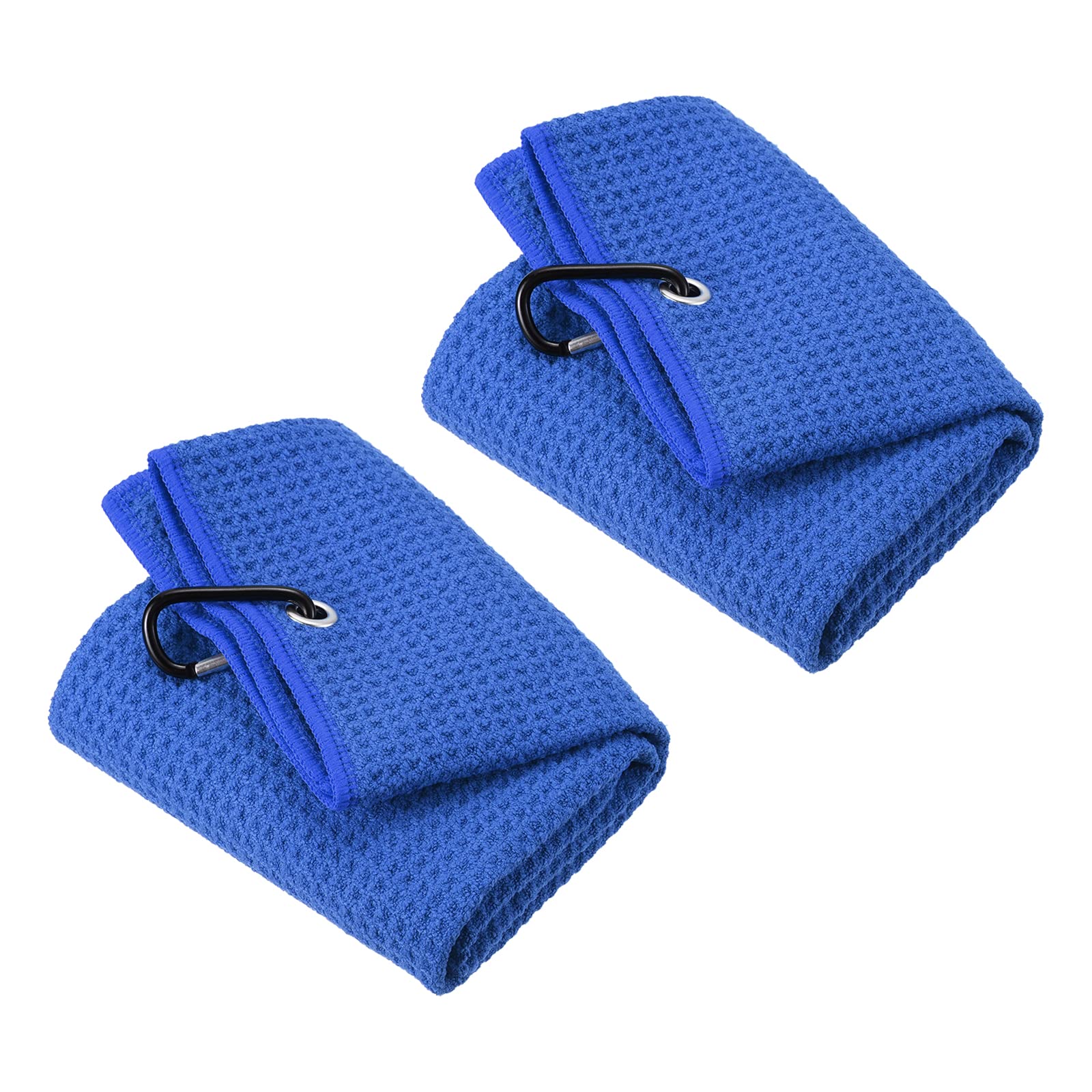 PATIKIL 20"x16" Tri-Fold Golf Towels, 2 Pack Waffle Pattern Towels Soft Fiber Strong Water Absorption with D Clip for Golf Lovers, Dark Blue