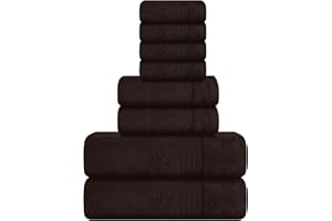 Belizzi Home 8 Piece Towel Set 100% Ring Spun Cotton, 2 Bath Towels 27x54, 2 Hand Towels 16x28 and 4 Washcloths 13x13 - Ultra Soft Highly Absorbent Machine Washable Hotel Spa Quality - Chocolate Brown