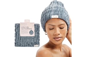 Kitsch Spa Headband for Women – Soft, Stretchy Skincare Headband for Washing Face, Makeup & Facials | Extra-Wide, Non-Slip for Beauty Routines & Self-Care | Ideal Gifts for Women - Misty Blue