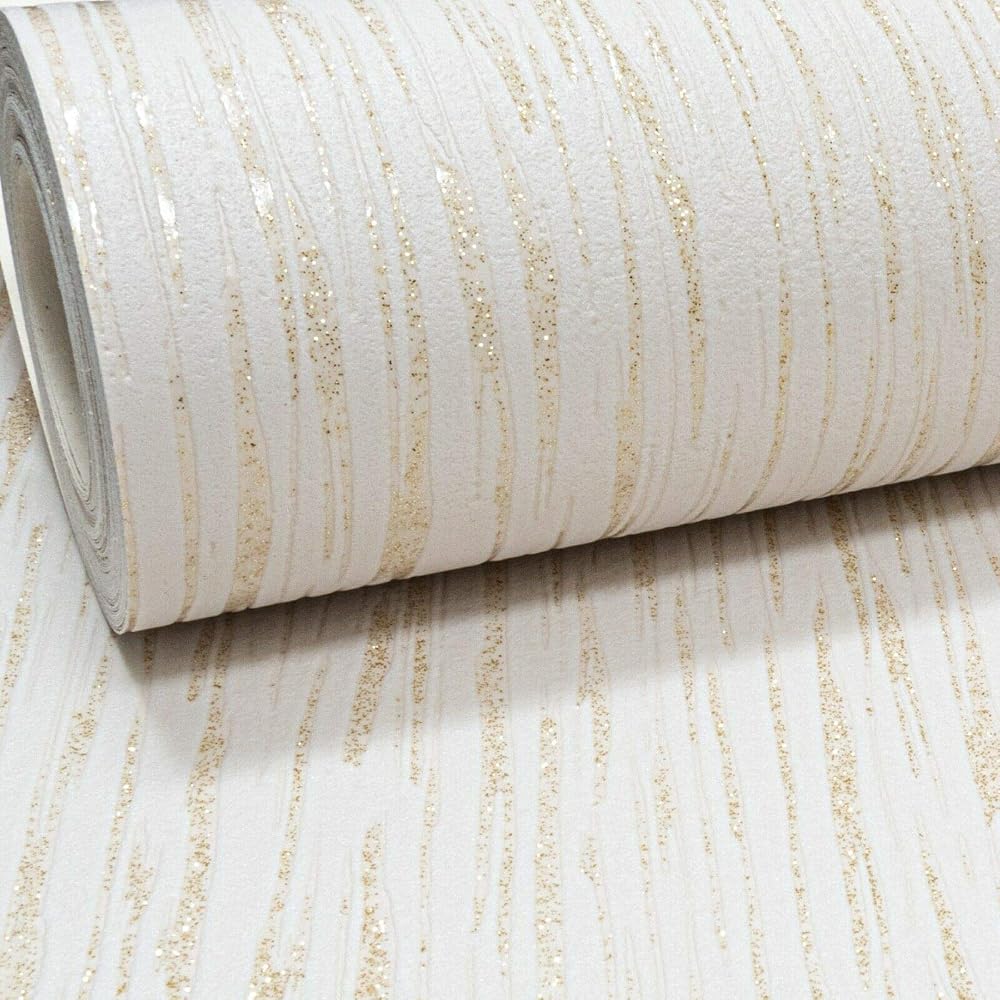 Muriva Embossed Glitter Vinyl Wallpaper Cream Gold Textured 10m x 0.53m