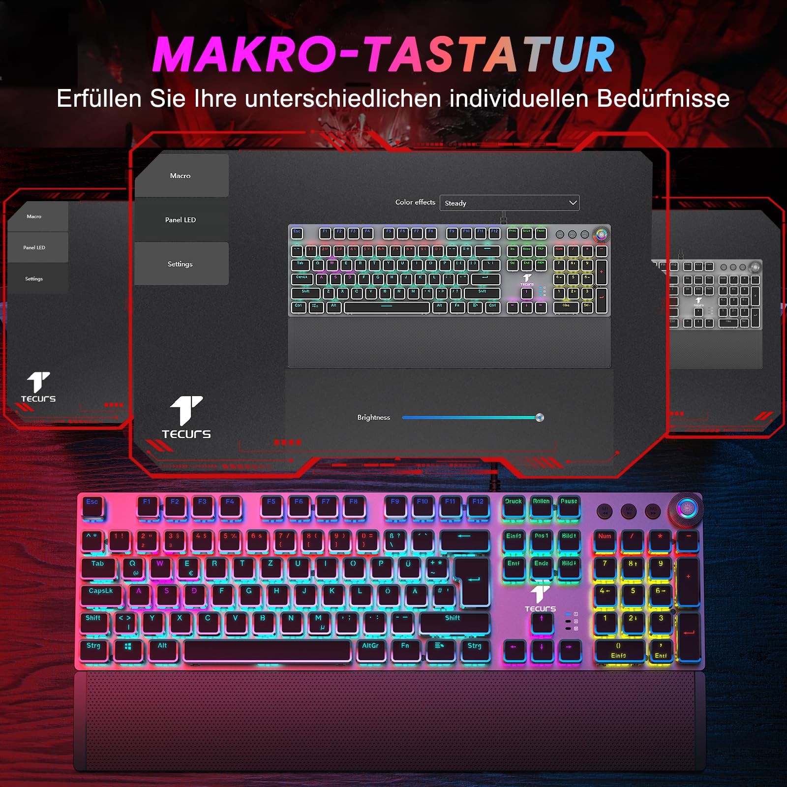TECURS MK205 Mechanische Gaming-Tastatur, 105 Tasten, RGB, Rote Switches 8