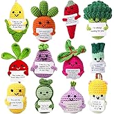 HunnmingRe 12 Pcs Valentines Day Cute Crochet Doll with Positive Card Soft Wool Animals Creative Knitting Dolls for Positive Support Inspirational Birthday Valentines Gift(Vegetable Style)