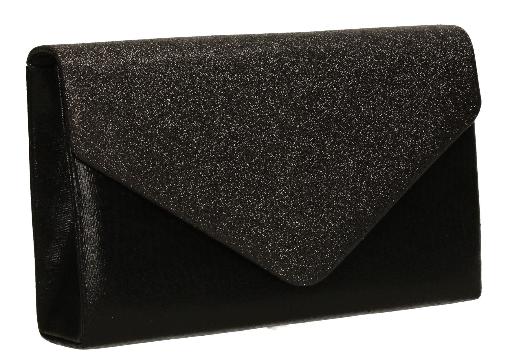 Swanky Swans Women's Kelly Glitter Envelope Clutch Bag Party Prom Bag Clutch Black (Black) ,5x12.5x22 cm (W x H x L)