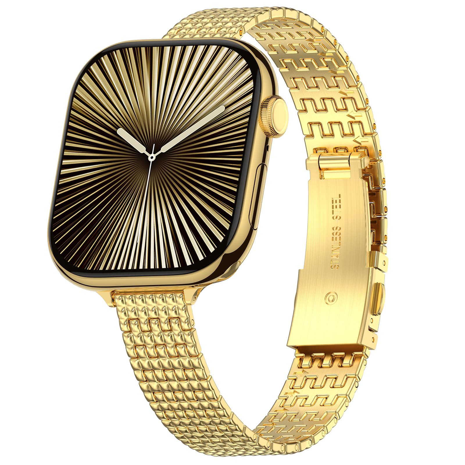 BAITEYOU Slim Metal Band Compatible with Apple Watch Band 38mm 40mm 41mm 42mm (Series 11 10), Thin Stainless Steel Bands for iWatch Series 10 9 8 7 6 5 4 3 2 1 SE3/2/1 for Women,Gold
