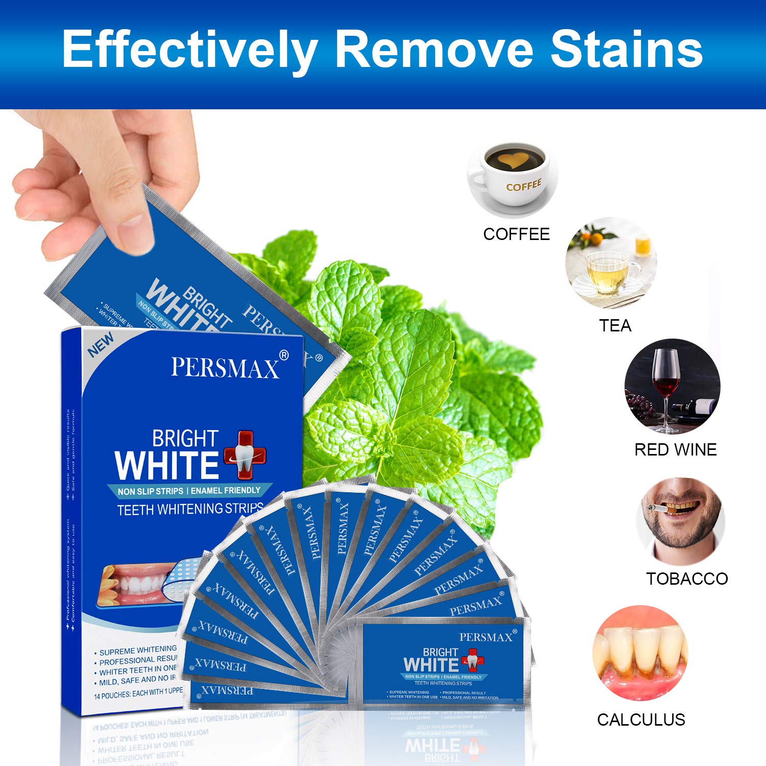 PERSMAX Teeth Whitening Strips, Non-Slip Dental Whitener Professional Effect Whitening Strips, 14 Treatments 28 Strips: Beauty