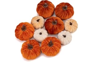 Briful Fall Pumpkins Decoration for Home, 10PCS Assorted Velvet Pumpkins Small Fake Pumpkins for Autumn Harvest Thanksgiving Halloween Party Table Centerpiece Decoration(Beign/Brown/Orange)